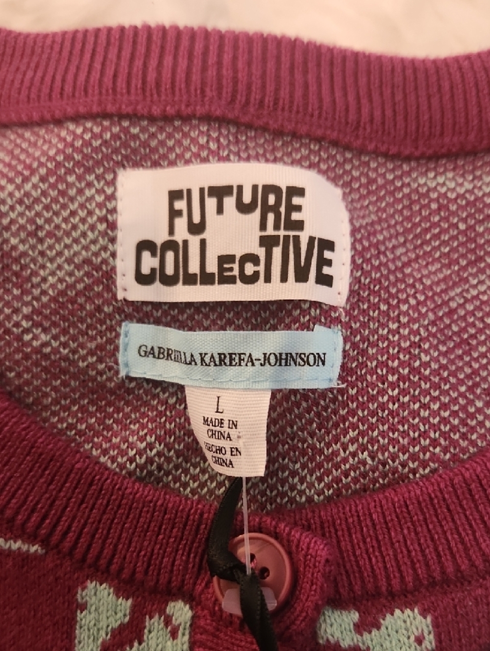 NWT Future Collective Purple & Mint Botanical Button Up Cardigan Women's L - Picture 2 of 7